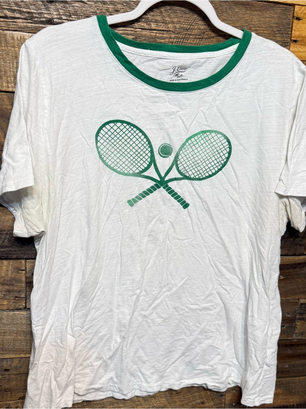 J Crew Tennis Graphic Tee Womens XXL White Preppy Racket Shirt Casual T Shirt